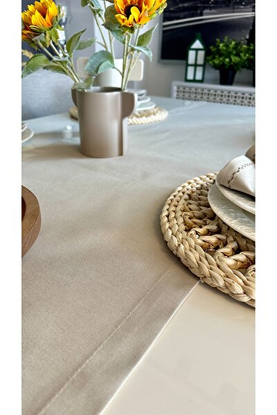 Decamor home Linen Beige Long Runner Top Quality Stain Resistant Carefree Fabric (Not Including Nappe)