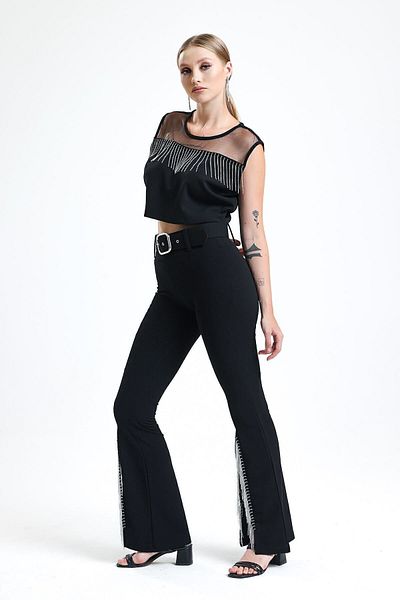 Sense Belted Flywheel Pique Steel Trousers| Pnt32698 Black
