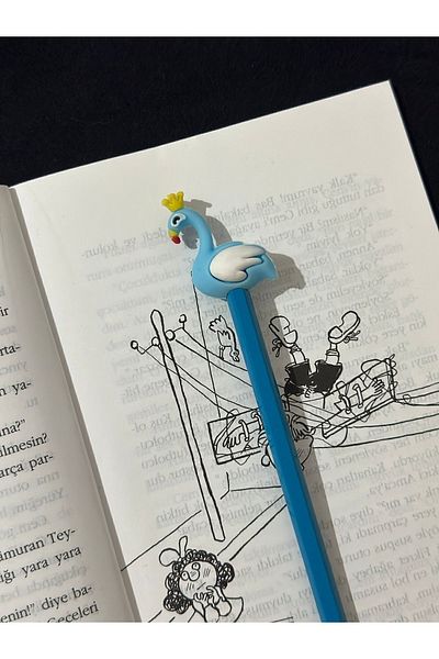 odaburada Cute Pencil Ornament-Pencil Head with Blue Swan Figure
