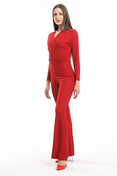 Sense Double-breasted Glitter Knitted Crepe Evening Dress Jumpsuit| Tlm34170 Red