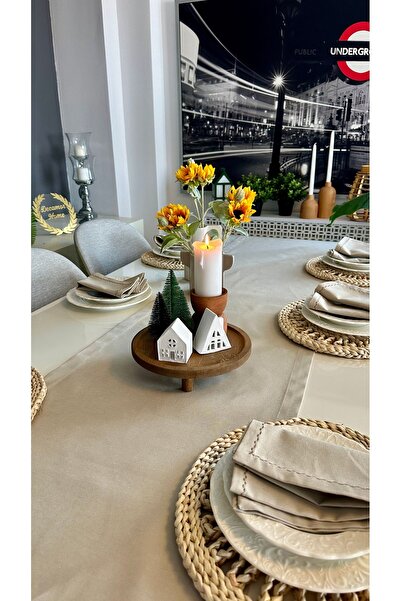 Decamor home Linen Beige Long Runner Top Quality Stain Resistant Carefree Fabric (Not Including Nappe)