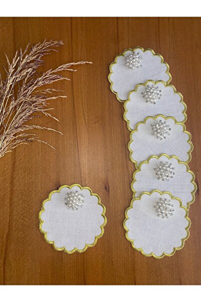 Smiling Home 6 τεμάχια λινό λινό χρυσό χρώμα Περλέ μαργαρίτα με μοτίβο κοκτέι...