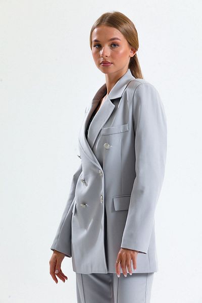 Sense Γκρι Oversize Blazer Jacket - Επένδυση εσωτερικά, Hurrem Fabric, Ckt34236