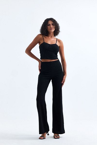 Sense Black Glittery Pukuro Evening Dress - Elastic Waist Trousers| Pnt35399