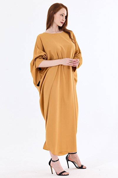 Sense Gold Viscose Kimono with Cuffs and Rope Tassels| KMN35008
