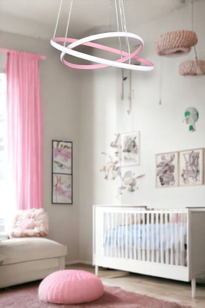 Fer Avize Axes Modern Design - Pink Color Bedroom Living Room Children's Room Kitchen White Led 2-Piece Chandelier