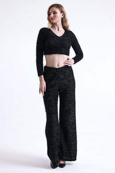 Sense Glittery Beaked Evening Dress Trousers| Pnt34578 Black