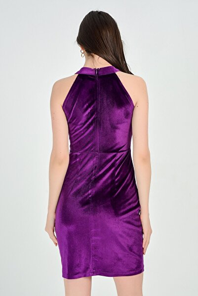 Sense Abiye Elbise - Havuz Yaka Ön Damla Dekolte Abiye Elbise | Elb31766 Mor