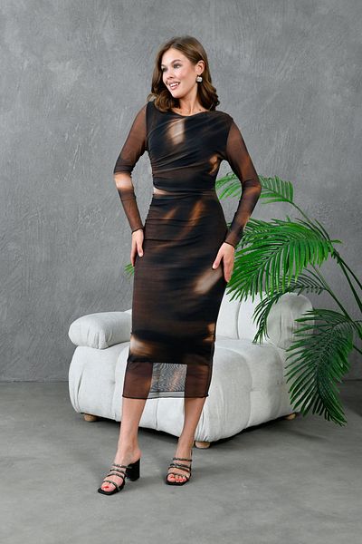 ZISHAN Flexible Midi Length Multicolored Women's Tulle Dress - Gathered 132