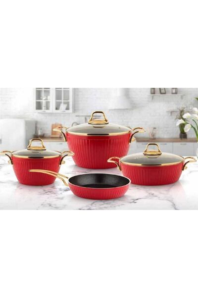 Remetta Granit Elit Lüx 7 Parça Kırmızı Tencere Seti