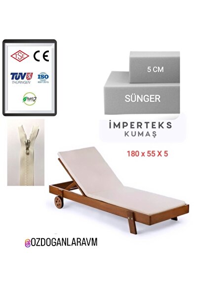 Dogant SÜNGERLİ  Şezlong Minderi ve Çadır Minderi Krem Ebat 180x55x5