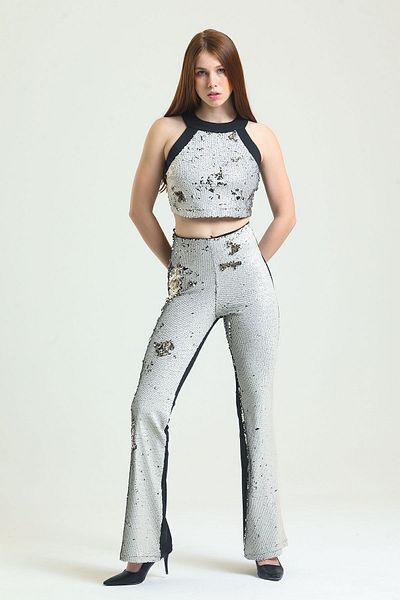 Sense Rochie de seara Pantaloni cu paiete |   Pnt34174 Argintiu bej