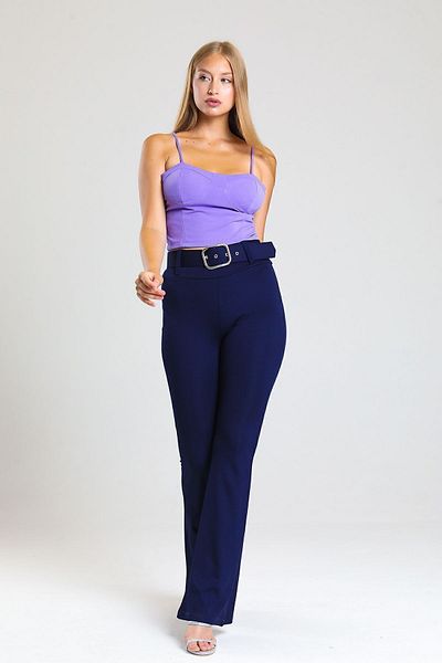 Sense Pantaloni de scufundări evazați cu centură |   Pnt34309 Bleumarin