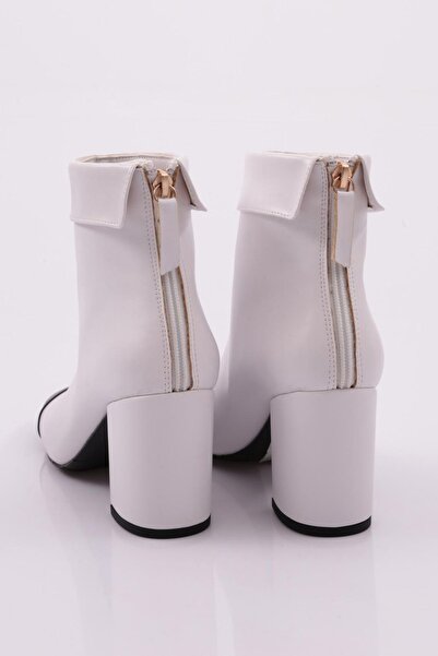 DGN Kadın Küt Burun Fermuarlı Topuklu Bot Beyaz-sıyah 33217162821