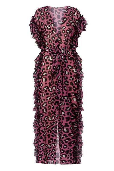 Nur Karaata Joali Ruffle Pink Leo Pareo Dress