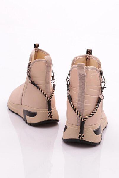 DGN Kadın Kalın Taban Fermuar Detaylı Bot Bej 7963363