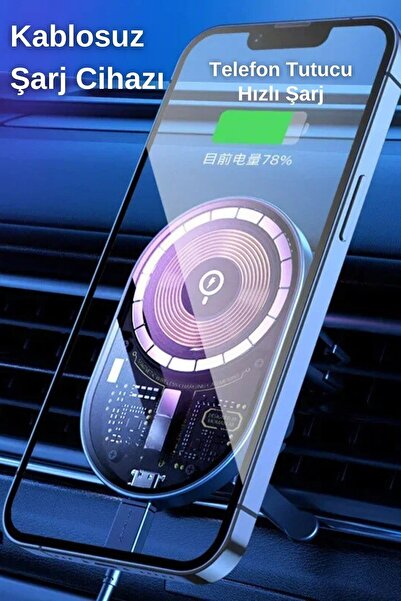 Zineets Mıknatıslı Araç İçi Kablosuz Şarj Özellikli 15W Araç İçi Telefon Tutu...