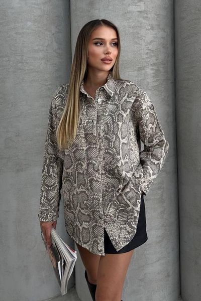 Ded COLLECTION Cămașă cu mânecă lungă, cu model de șarpe, din țesătură gabardină