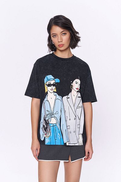 Quzu Γυναικείο T-Shirt σε χρώμα ανθρακί - εμπριμέ