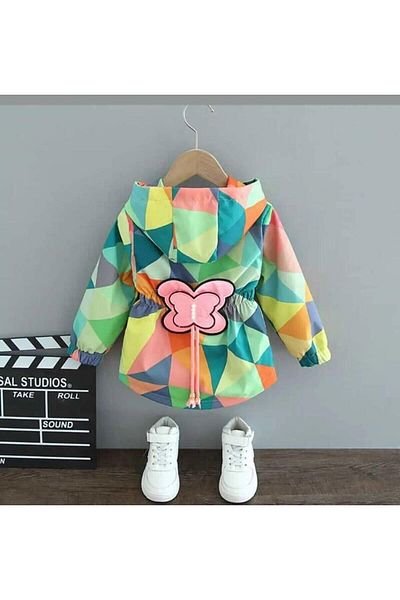 Petekkids Female Child Butterfly Colorful Raincoat Micro Liner