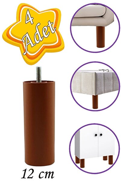 GLASWEN 4 Adet Silindir Destek Ayağı 12 Cm Kahverengi Gizli Ayak M8 Civatalı ...