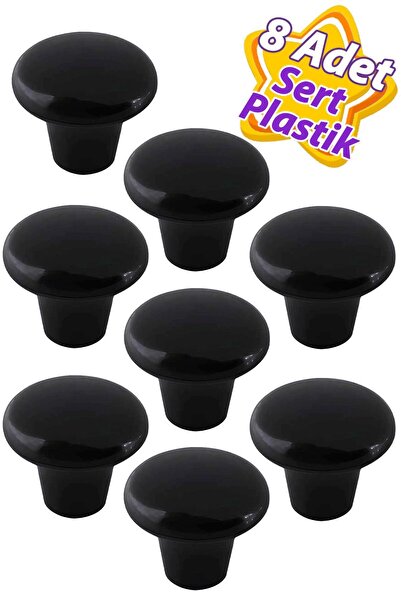 GLASWEN 8 Adet Sert Plastik Mantar Düğme Kulp Siyah Dolap Mobilya Mutfak Dolabı Çekmece Kapak Kulpu Kulbu