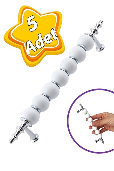 GLASWEN 5 Adet İnci Kulp 128 mm Krom Mutfak Kulpu Çekmece Dolap Kapak Kulbu Metal Mobilya Dolabı Kulpları