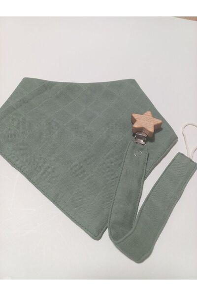 sbbaby Müslin Bebek Önlük Ahşap Klips Emzik Askısı 2'li Set