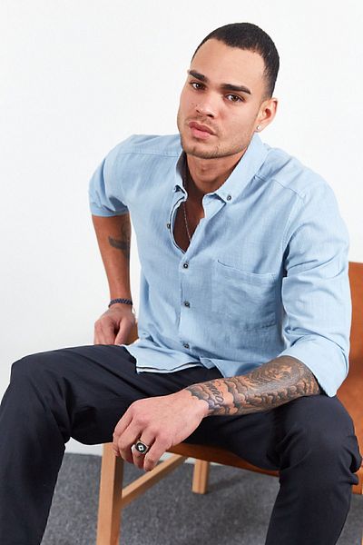 Manche Πουκάμισο Aqua Single Pocket Linen Effect |   mj22s 121537