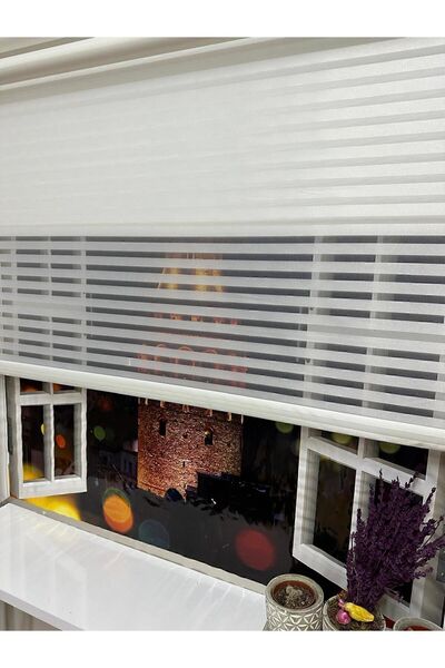 İREMKARAHOME Çizgili Çift Mekanizmalı Tül Ve Stor Perde - Model 1