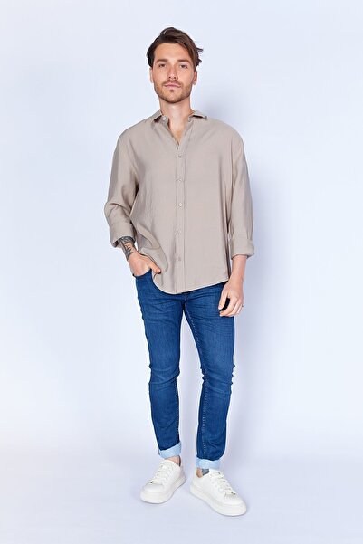 MAN EDITION Ανδρικό πουκάμισο - Earth Modal, Απαλή Υφή, Χαλαρή Εφαρμογή, Μακρυμάνικο Ee 100128254 -8254