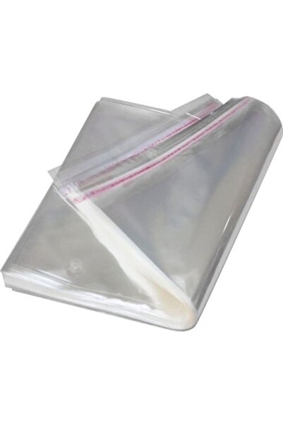 BossPack Şeffaf Bantlı (35x50 Cm) Parlak Jelatin Poşet (100 Adet) - Şeffaf Hediye Poşeti