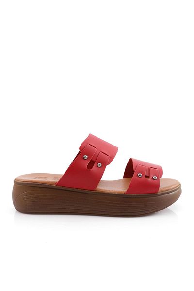 DGN Papuci de damă cu bandă groasă Trock cu talpă groasă din piele naturală roșie 61132110