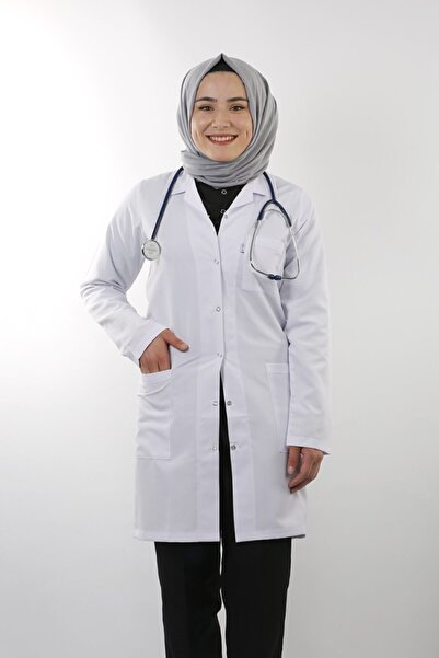 EMIR Ženska bela jakna sa dugim rukavima 90 cm, ovratnik alpaka, pregača za n...