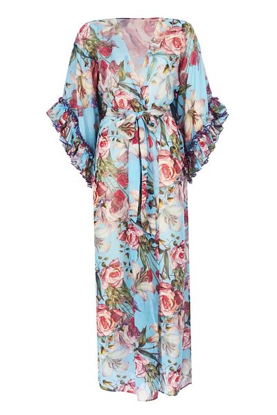 Nur Karaata Joali Blu Long Sleeve Pareo Dress
