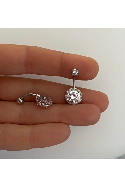 Arescollection Cerrahi Çelik Zirkon Taşlı Göbek Piercingi