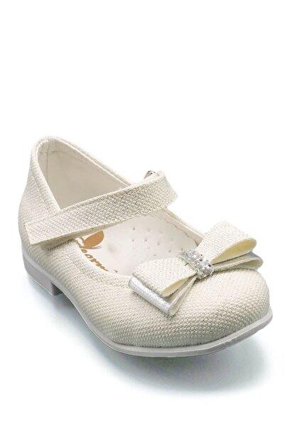 sermoda Bow Stone Detail Glitter Baby Ballerina Ecru