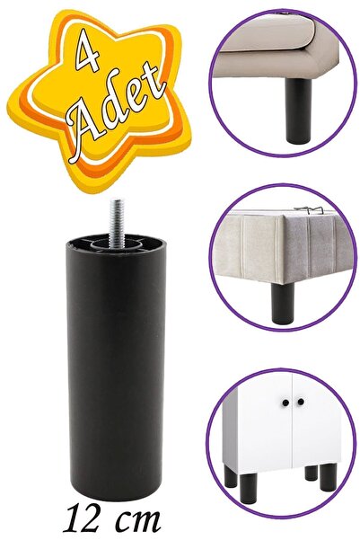 GLASWEN 4 Adet Silindir Destek Ayağı 12 Cm Siyah Gizli Ayak M8 Civatalı Inced...