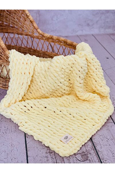 MATRAK HOME El Örgüsü Çok Amaçlı Wellsoft Bebek Battaniye Sarı