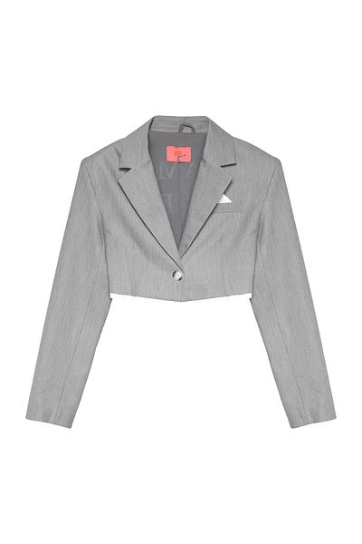 Quzu Jachetă Crop Gri - Imprimată pe spate, Garnitură din material textil