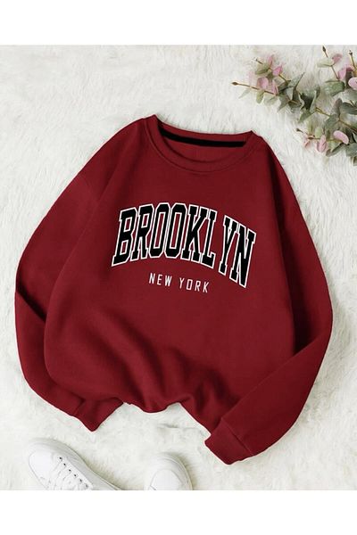 MOONBULL Unisex burgundská mikina Bronklyn Oversize s potiskem