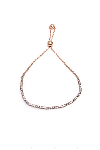 SUNSHINE 925 Ayar Rose Kaplamalı Beyaz Taşlı Su Yolu Asansörlü Gümüş Bileklik