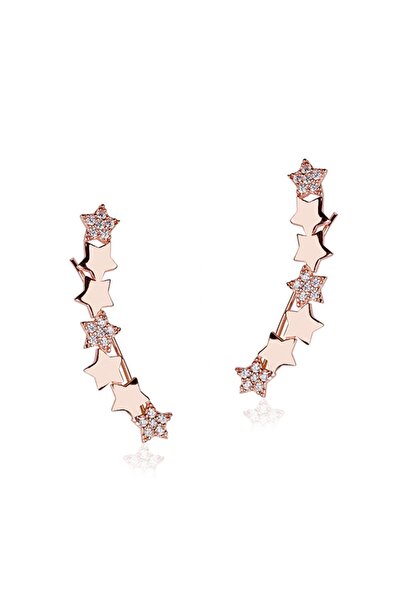 SUNSHINE 925 Ayar Rose Kaplamalı Beyaz Taşlı 7 Yıldızlı Gümüş Küpe