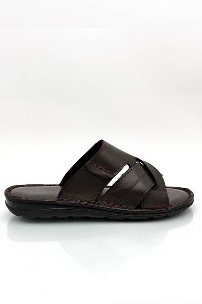 sermoda Ανδρικές παντόφλες ελαφριές γνήσιες δερμάτινες - GK Brown