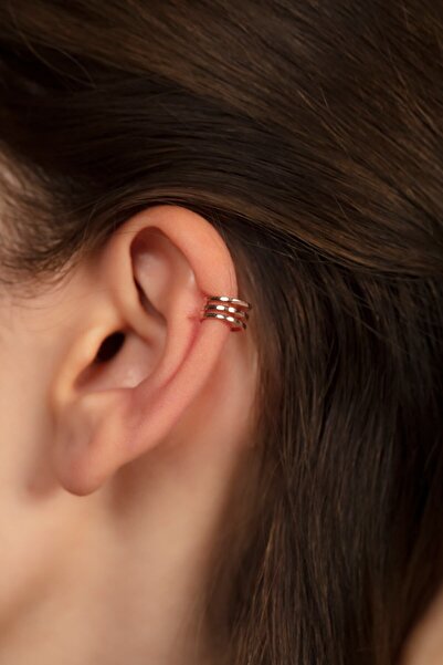 SUNSHINE 925 Ayar Rose Kaplamalı 3 Sıralı Minimal Gümüş Kıkırdak Küpe