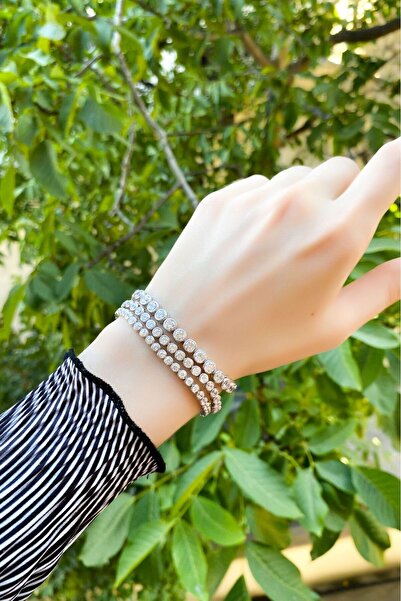 SUNSHINE 925 Ayar Rodyum Kaplamalı 4 Mm Yuvarlak Taşlı Su Yolu Gümüş Bileklik