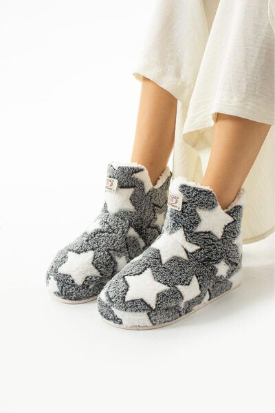Oksit Star Patterned Duccia Slippers - Non-Slip Sole, Soft Slippers, Women's Home Boots