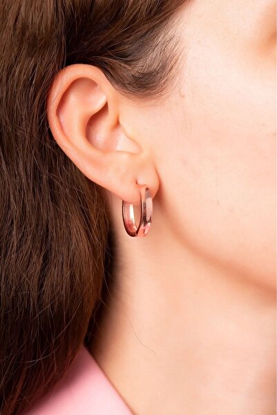 SUNSHINE 925 Ayar Rose Kaplamalı 2 cm Halka Gümüş Küpe