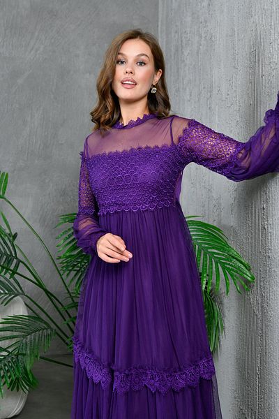 ZISHAN Tulle Sleeves Laced Lace Collar Women's Evening Dress - Wedding and Wedding 134