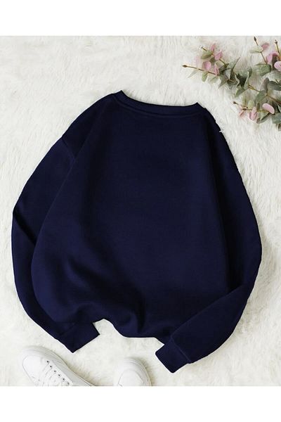 MOONBULL Unisex námořnická modrá mikina Bronklyn s potiskem oversize